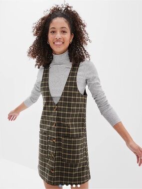 AE Plaid Button-Front Mini Dress (Large)
